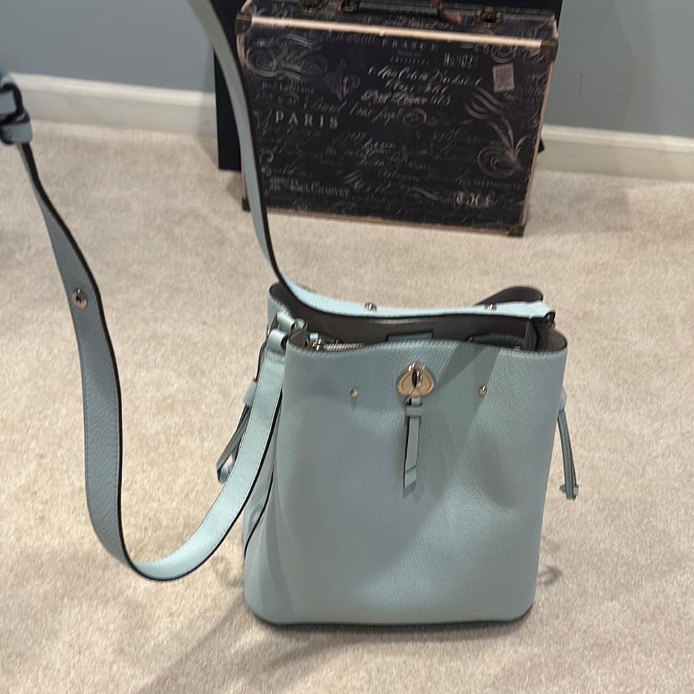 Kate Spade leather light blue bucket bag NWOT